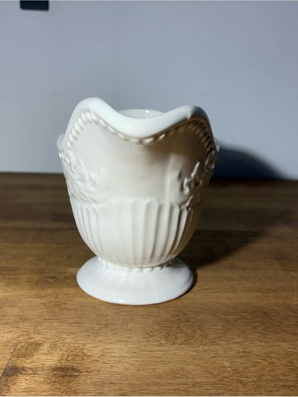 A Perfect Occasion White Embossed Gravy Boat Sauce Server Scrolls China